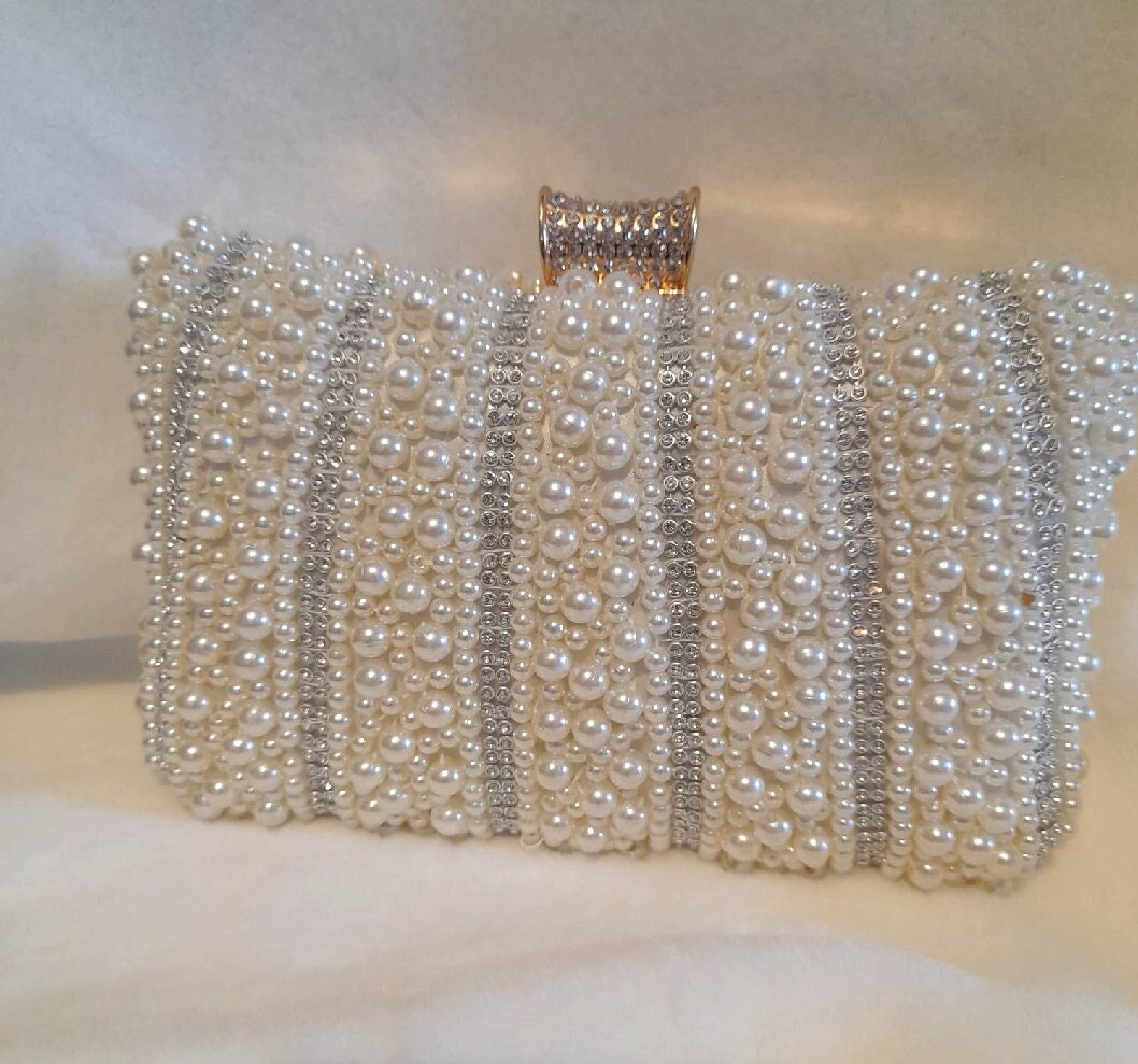 Milk White Evening Clutch Bagpearl Beaded Handbagwedding 