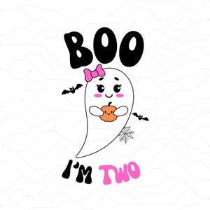 Ghost Boo I'm Two Year Old Svg, 2nd Birthday Kids Halloween Groovy Svg ...