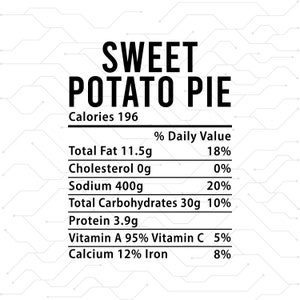 Sweet Potato Pie Food Nutrition Facts SVG png - Holiday Christmas Thanksgiving Party Funny - Svg png Eps Png Vector Cutfile - Digital Design