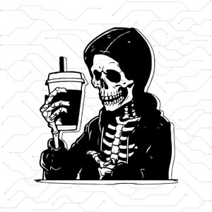 Skeleton Drinking Coffee Svg, Skeleton Svg, Coffee cut file, Skeleton Coffee, Coffee Mug, Coffee Png, Svg files for Cricut, Halloween Design