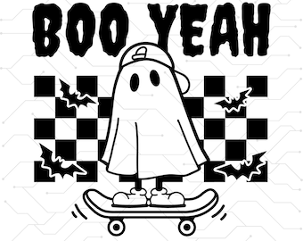 Boo Yeah Png svg, Halloween Ghost Boys, Retro Skateboard Kids, Funny Halloween Ghost,Spooky Season,Retro Halloween Kids,Cute Ghost Halloween