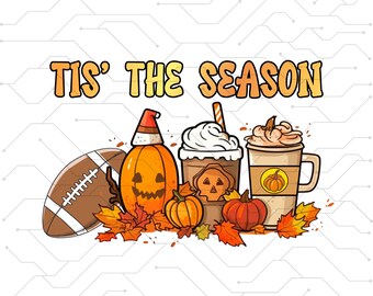 Diese Saison PNG Fußball Latte Blätter Hallo Kürbis Herbst Y All Vibes Kaffee Liebe Thanksgiving Familie Sublimation Design handgezeichnetes Tshirt