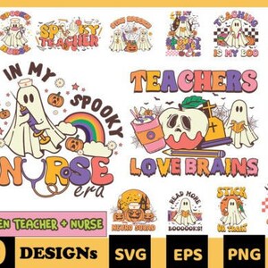 Halloween Teacher Nurse SVG Bundle - Spooky Classroom Decor, Nurse Gift - Digital Download, Educational Design Kit , Halloween Teacher Png