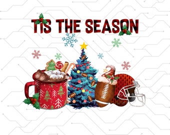 Football Tis the Season Christmas png winter latte Santa presents tree Vibes coffee Love Thanksgiving Family Sublimation design hand drawn