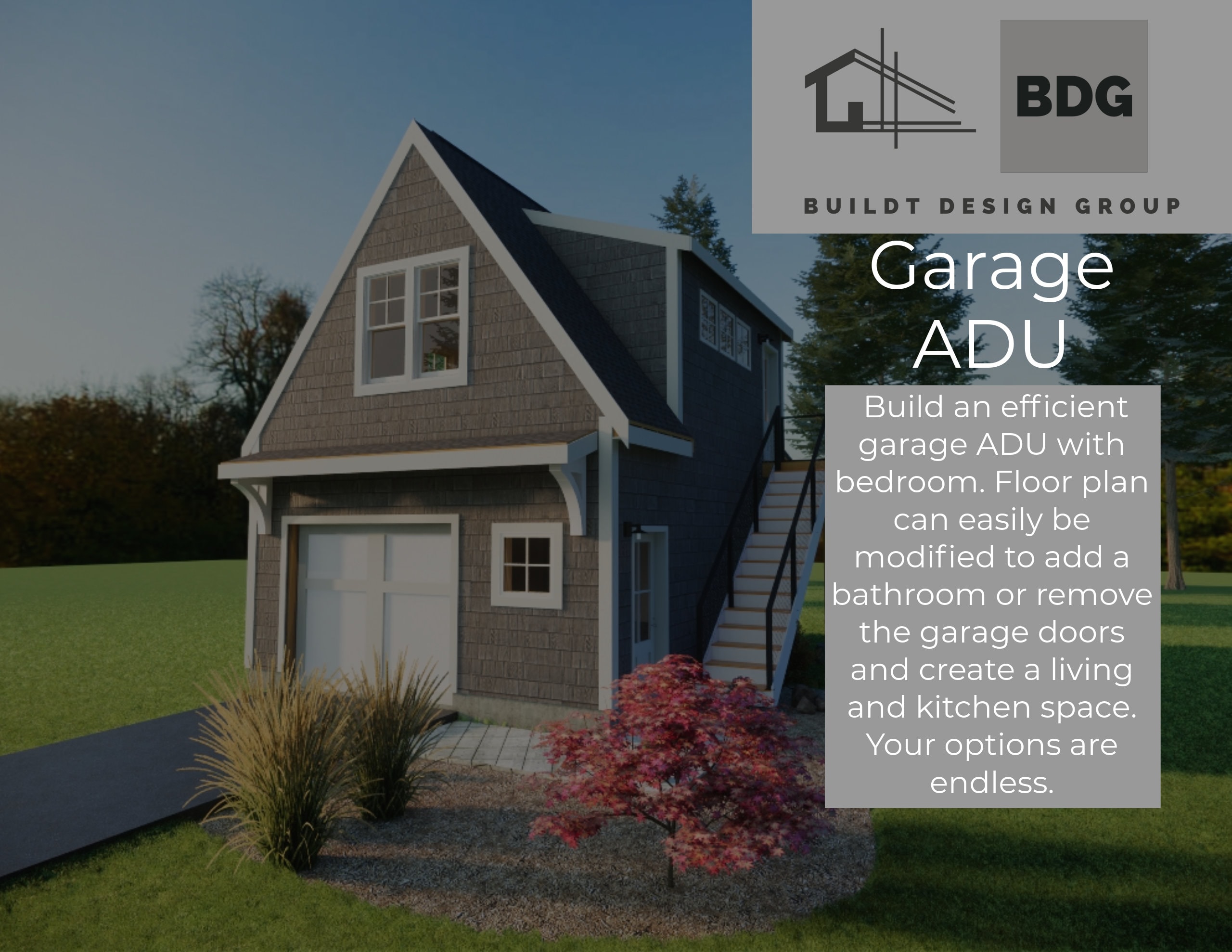 Garage ADU Floor Plan With Bedroom and Exterior Stair - Etsy