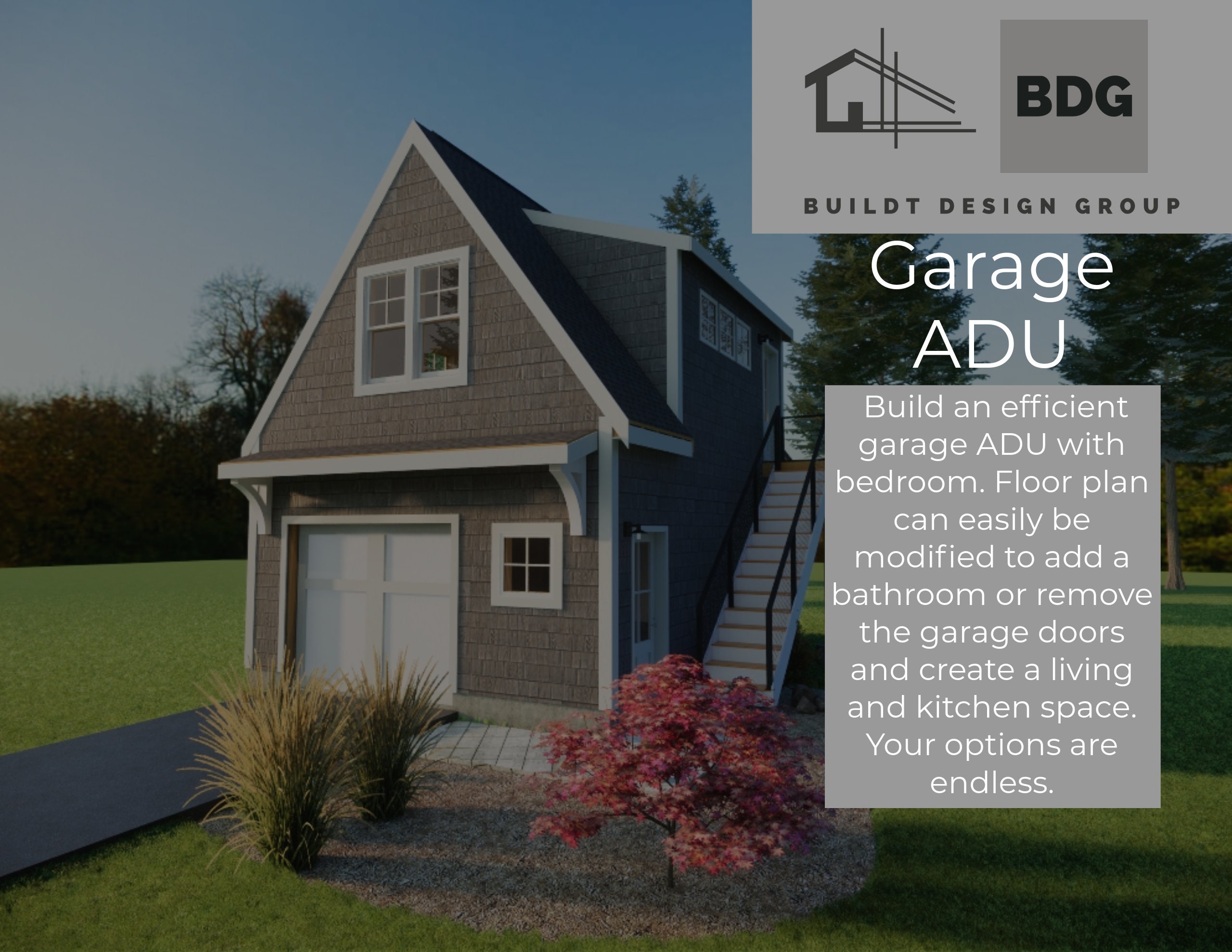 Garage ADU Floor Plan With Bedroom and Exterior Stair - Etsy Ireland