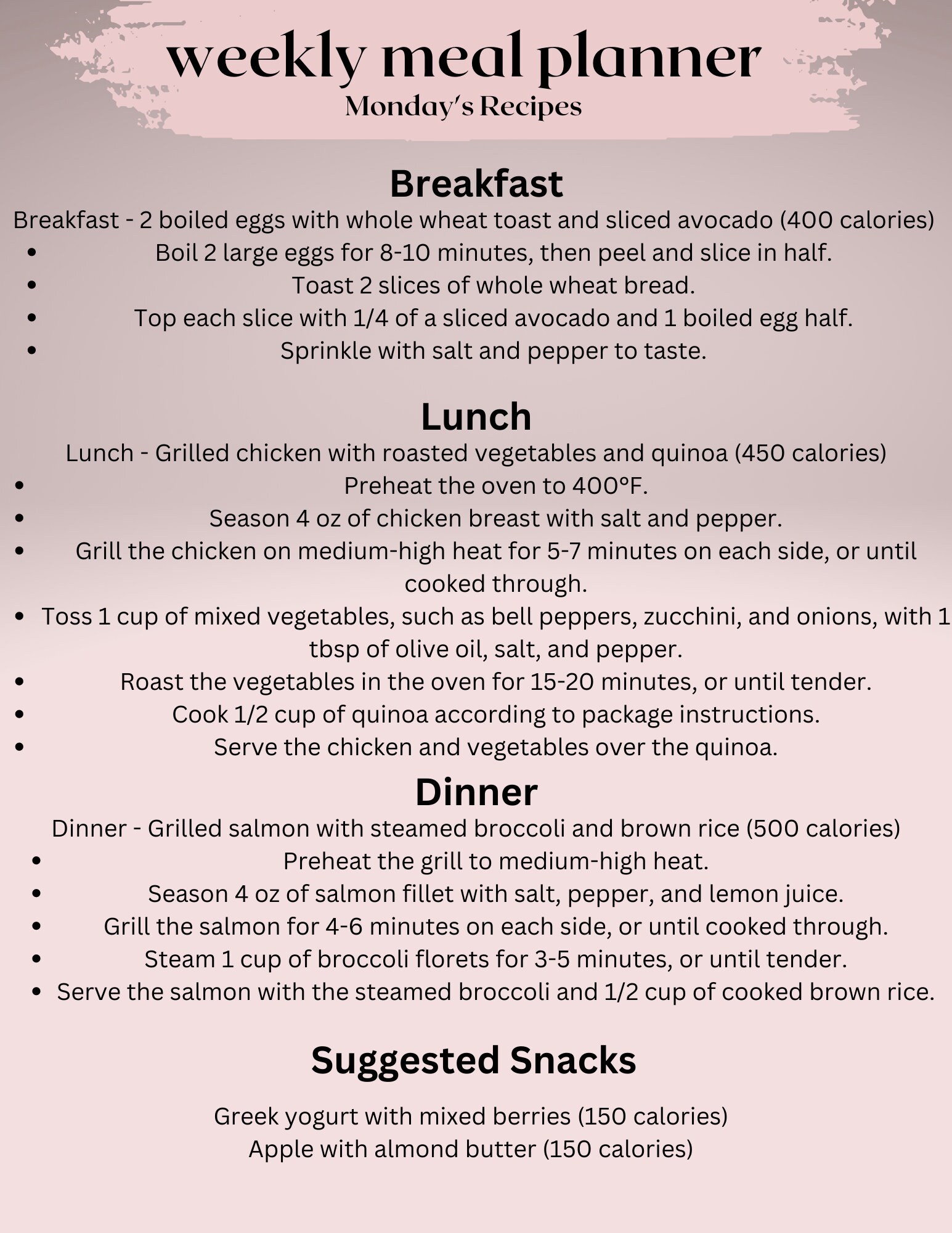 Editable Weekly Meal Planner With Recipes and Grocery Shopping List - Etsy