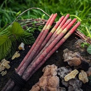 BELTANE WITCHES SABBATH Ritual Candles refined with Benzoin, Styrax & Amber Incense Powder Walpurgis Night 100% Red Beeswax image 2