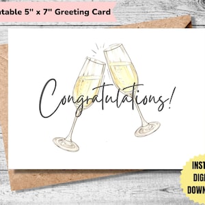 Afdrukbare wenskaart | Gefeliciteerd kaart | Gefeliciteerd kaart | Speciale gelegenheid | Champagne Proost | 5x7 inch-kaart | DIGITALE DOWNLOAD