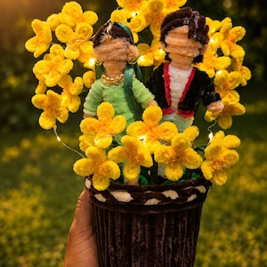Indian Home Decor Gift | Handmade Pipe Cleaner Flower Pot | Vibrant Desi Room Aesthetic | Golden Field Bollywood Flower Desktop Collectible