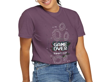 Maglietta morbida unisex - Maglietta grafica in stile pixel retrò Game Over