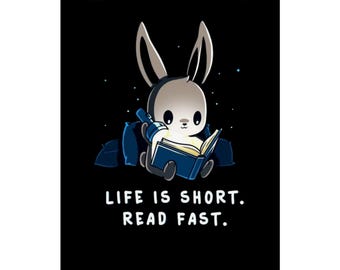 Poster vertical mat - Jeu de mots drôle, lapin mignon rat de bibliothèque - La vie est courte, lecture rapide