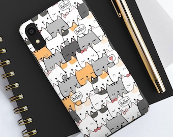 Hard Shell Impact Resistant glossy finish iphone case - Cute cartoon anime cat kitty kitten neko aesthetic design