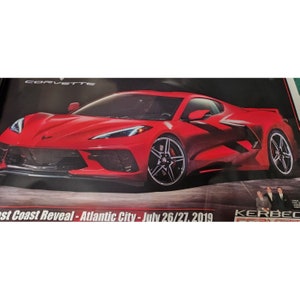 Cartel de presentación del Corvette C8 2020 en la costa este Atlantic City Concesionario KERBECK CORVETTE