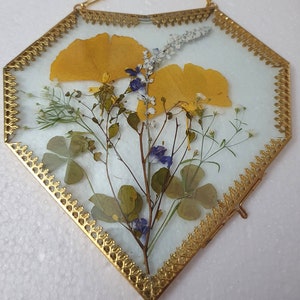Wall Art  Dried Pressed Real Flowers in Glass frame 6x6 inches heart hanging wall art, double sided glass, framed glass decor,Gift for mom.