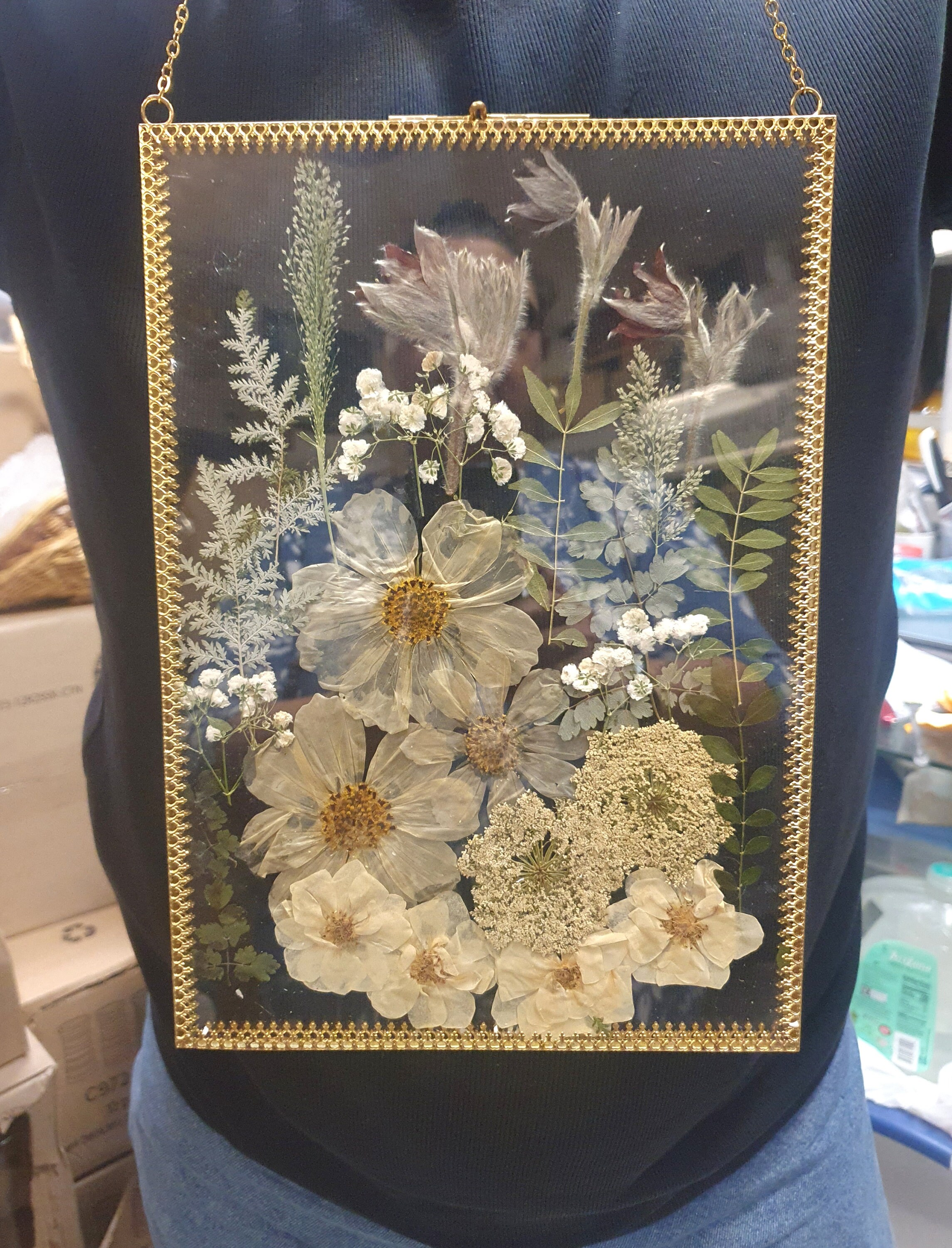 Wall Art Dried Pressed Real Flowers in Glass Frame 8x12 Inches,hanging