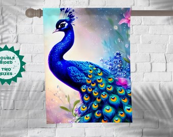 Majestätische Pfau-Liebhaber-Willkommensvogel-Haus- und Gartenfahnen-Flagge