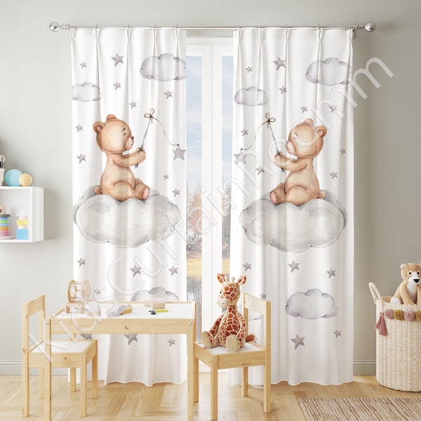 Über den Wolken Teddybär Kinderzimmer Vorhänge, Fenstervorhänge, Baby Jungenzimmer, Kinderzimmer Babyzimmer Vorhang, Aquarell Kinderzimmer Vorhang