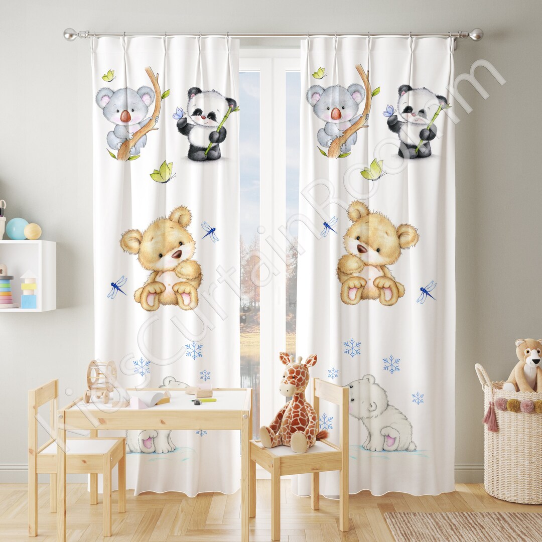 Safari Animals Nursery Room Curtains, Window Curtains, Cute Baby Room