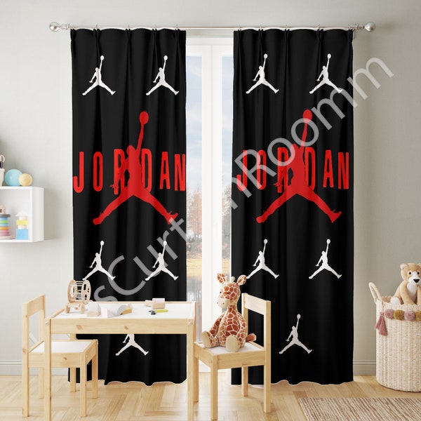 Air Jordan Curtain, 23 Chicago Black Red Curtain. Kids Room Curtains, Window Curtains, Custom Curtains, Baby Room Curtains