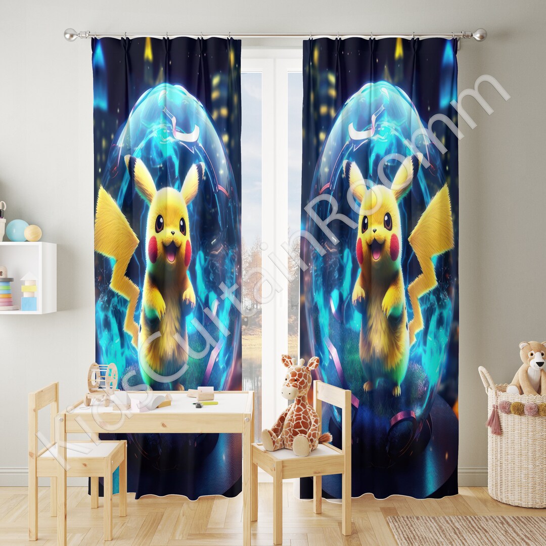 Pokemon Pikachu Kids Room Curtains. Nursery Room Curtains, Window