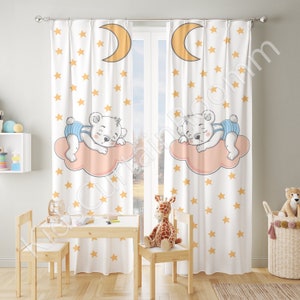 Teddy Animals Nursery Curtains, Baby Boy Curtains, nursery curtains, Boy Baby Room, Window curtains, custom curtain