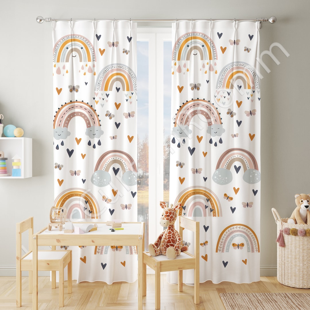 Pastel Rainbow, Baby Room Curtain Watercolor Rainbow, Children's Room