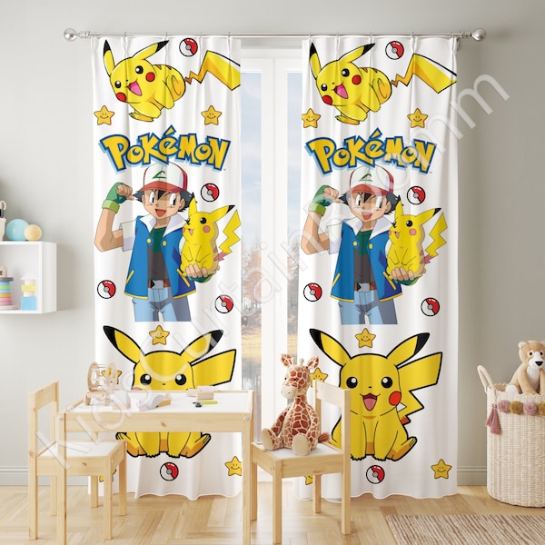 Pokemon Kids Room Curtains. Nursery Room Curtains, Window Curtains, Custom Curtains, Baby Room Curtains, Pokemon Decor