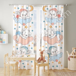 Cute Animals Nursery Curtains, Teddy animals nursery curtains. Baby room curtains, nursery curtains, Window curtains, Custom Curtains