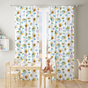 Flowers and Bees Nursery curtains, Window curtains, Nursery baby room curtain, watercolor kids curtain, custom curtains
