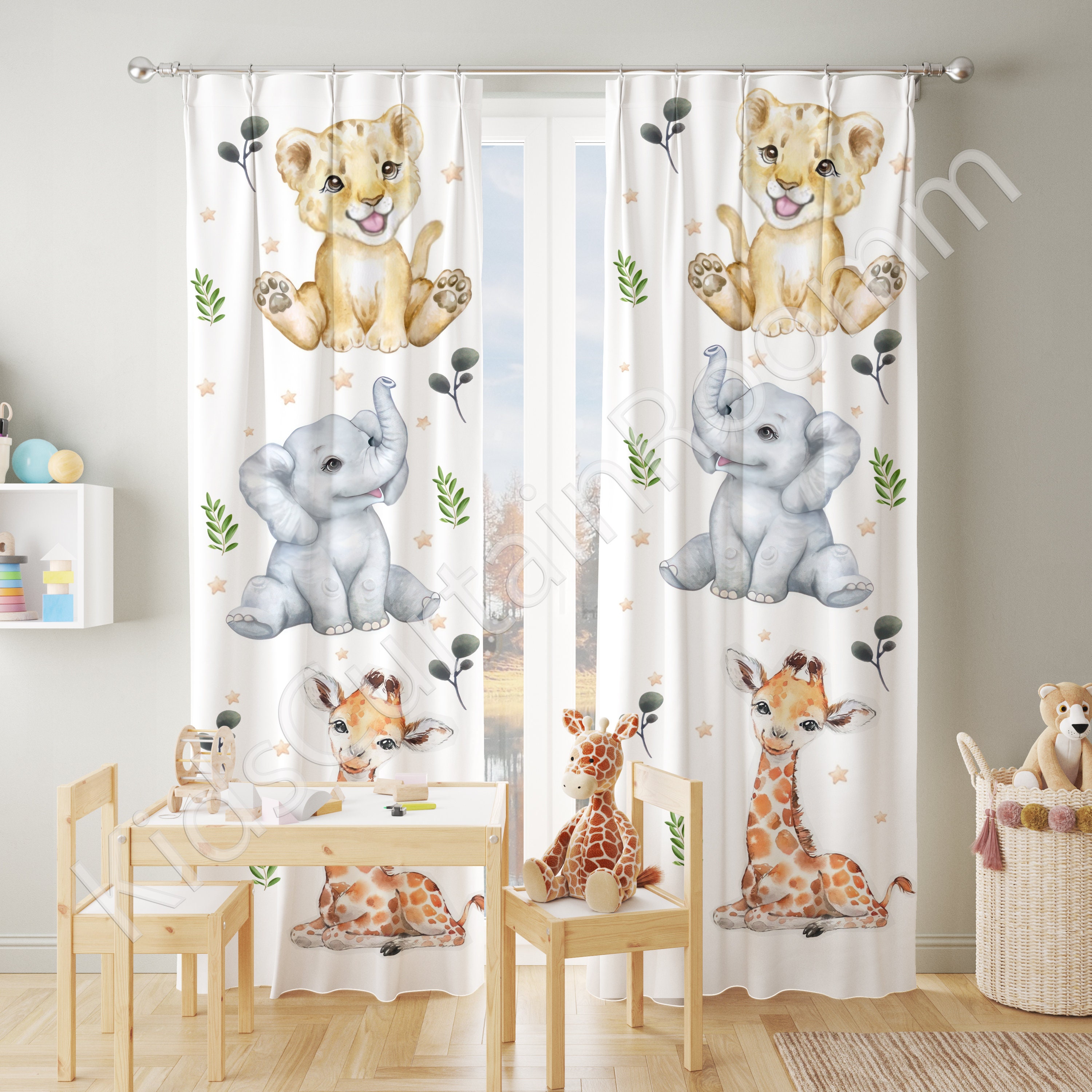 Safari Animals Nursery Curtains. Woodland Nursery Curtains, Baby Room