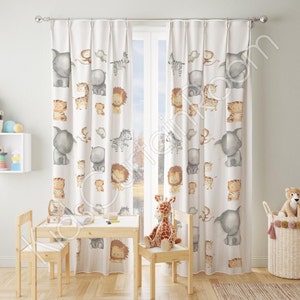 Safari animals nursery room curtains, Window curtains, Cute baby room curtain, watercolor nursery curtain