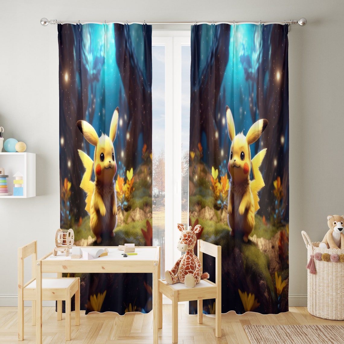 Pokemon Pikachu Kids Room Curtains. Nursery Room Curtains, Window