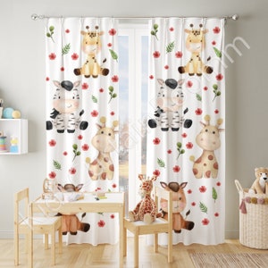 Woodland Nursery Curtains, Safari animals nursery curtains. Baby room curtains, bear, lion, elephant nursery curtains, Window curtains