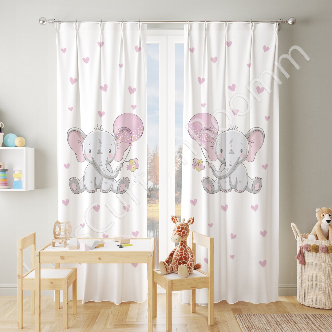 Elephants and Balloons Baby Girl Room Curtain Nursery Curtains Window