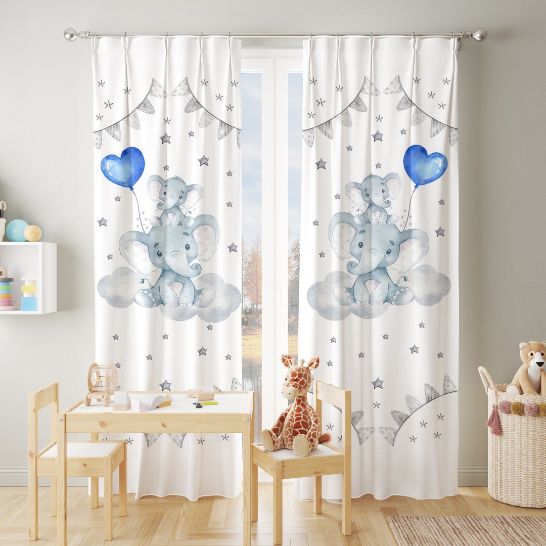 Elephants and Balloons Baby Boy Room Curtain Nursery Curtains Window ...
