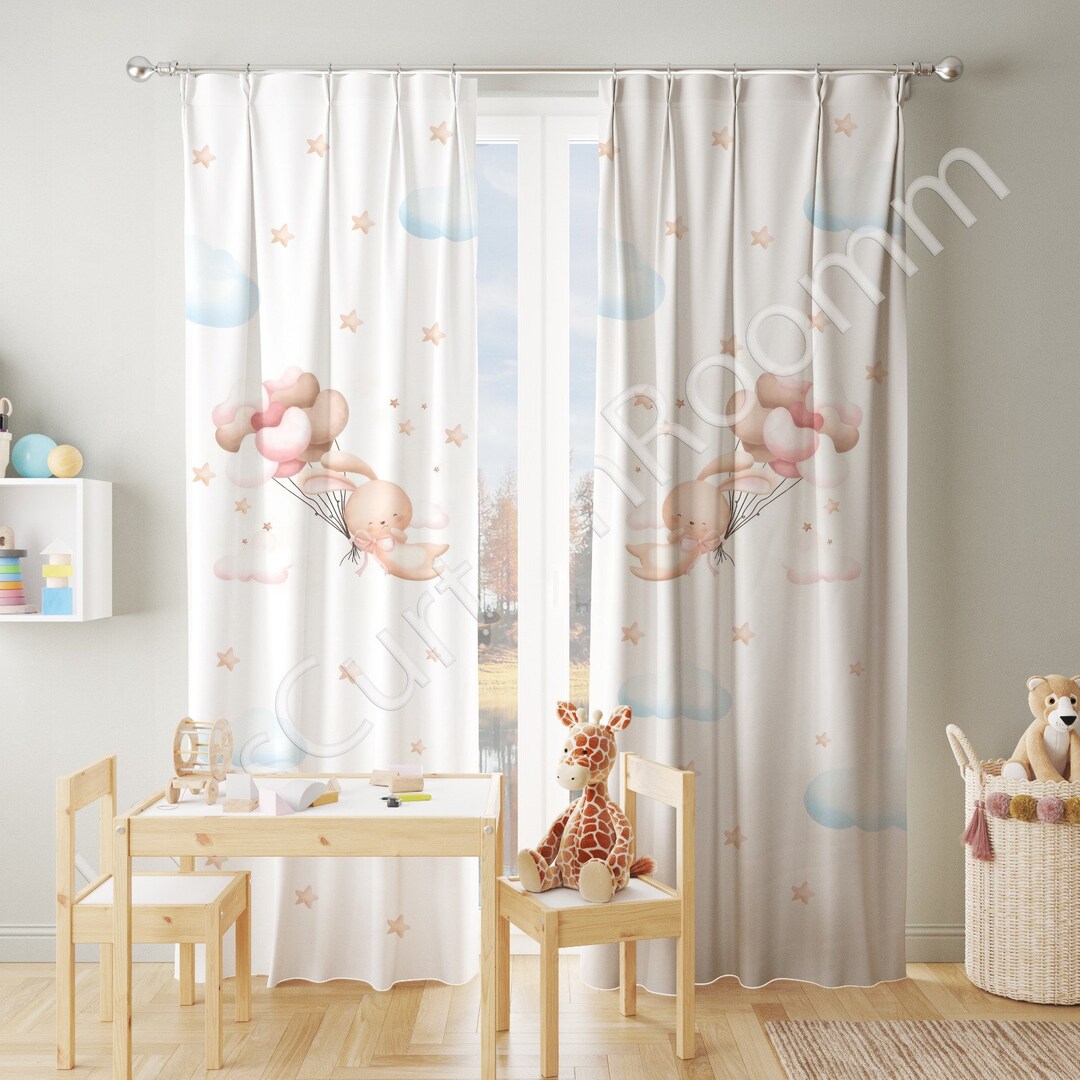 Air Balloons and Rabbit Nursery Room Curtains, Window Curtains, Baby ...