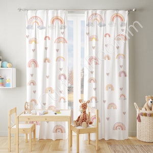 Baby room curtain watercolor rainbow, Nursery room curtains, Window curtains, Cute baby room curtain, Personalized nursery