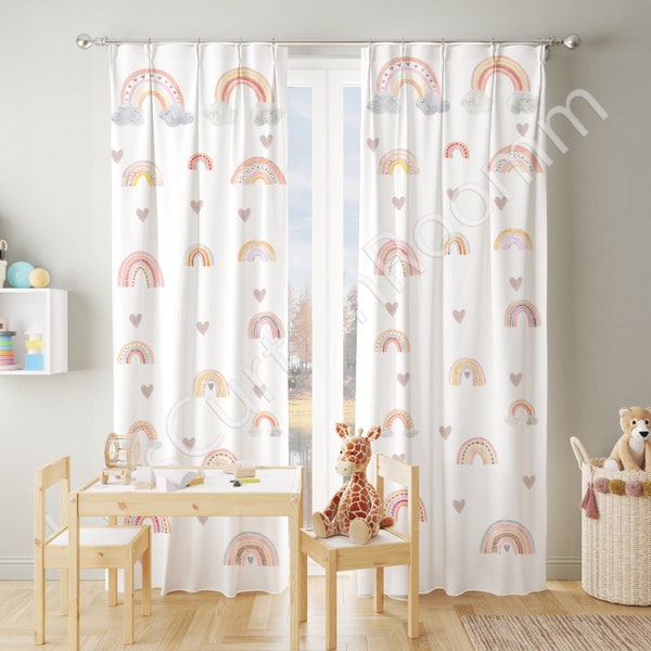 Babyzimmer Vorhang Aquarell Regenbogen, Kinderzimmer Vorhang, Fenstervorhang, niedliche Babyzimmer Vorhang, personalisiertes Kinderzimmer