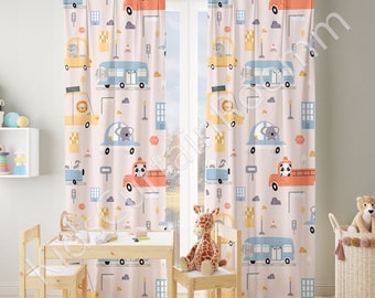 Cute Pastel Cars nursery curtains, Window curtains, baby boy room, Nursery baby room curtain, watercolor kids curtain, custom curtains