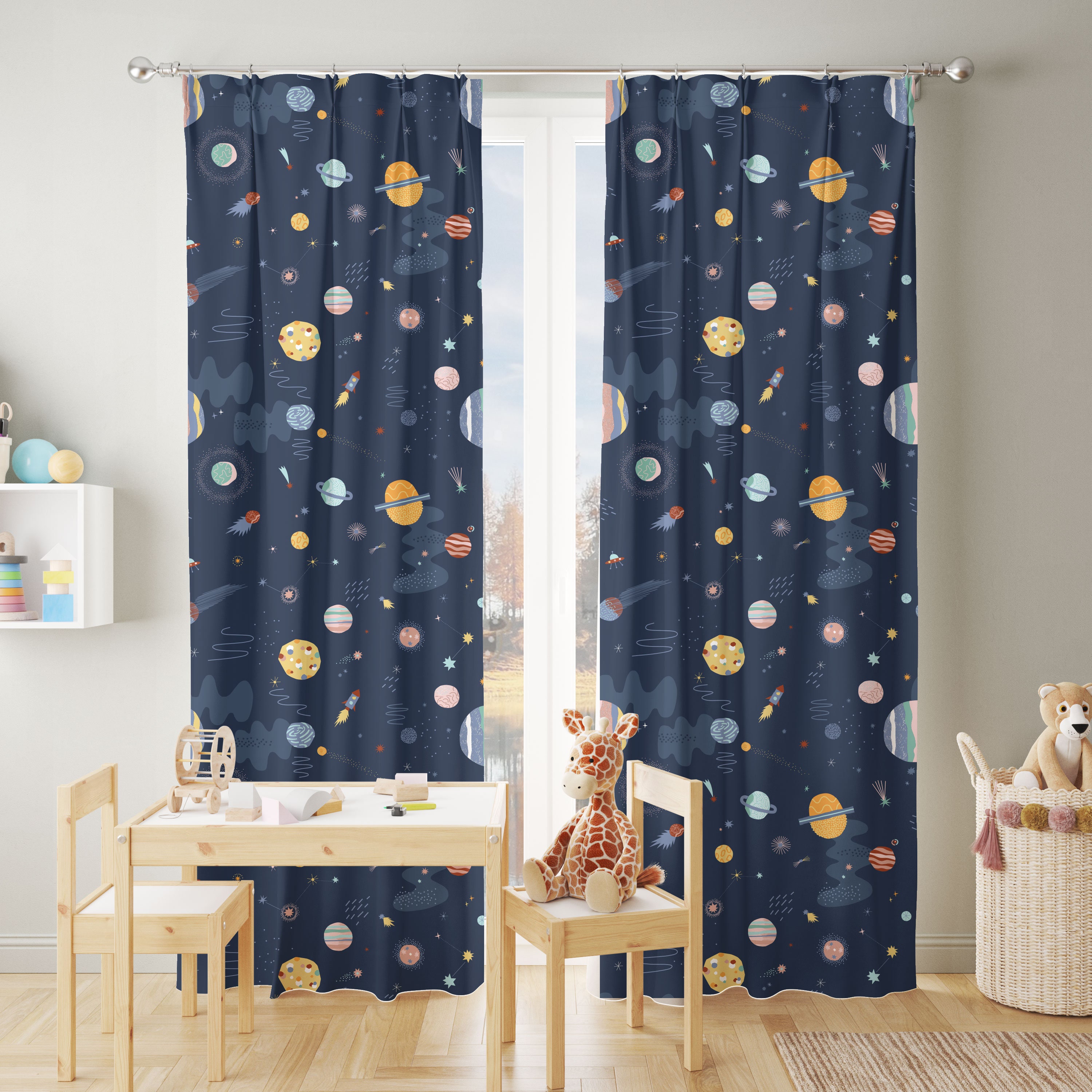 Cortinas Infantiles Niña Niño Habitacion 3D Cervatillo Floral