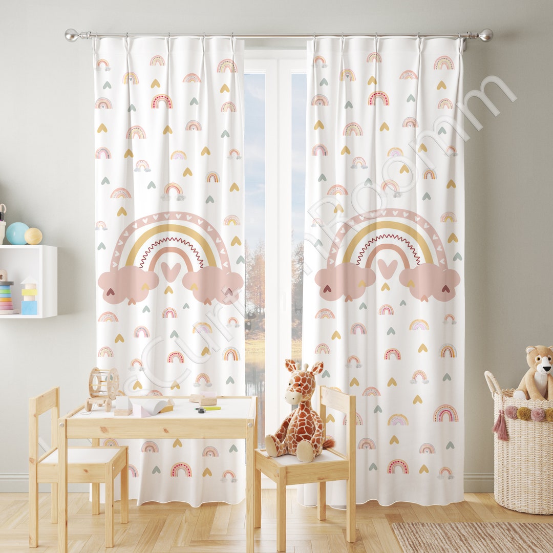 Baby Room Curtain Watercolor Rainbow, Nursery Room Curtains, Window