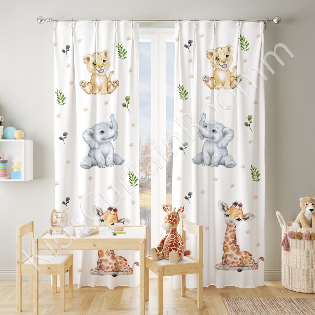 Woodland Nursery Curtains, Safari Animals Nursery Curtains. Baby Room