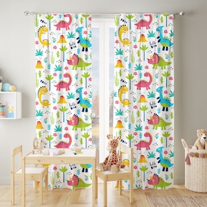 Colorful Dinosaurs Kids Room Curtains. Nursery Baby Curtains, Window Curtains, Baby Room Curtains, Custom Curtains