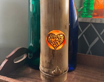 Portavelas de bambú que brilla en la oscuridad con luces de hadas (II)