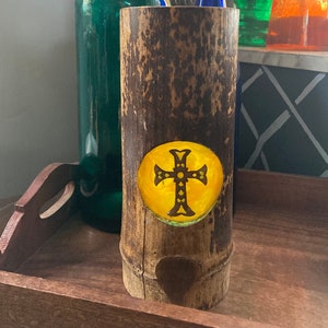 Cross Bamboo Glow in the Dark Candle Holder with Fairy Lights