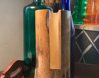 Portavelas votivo de bambú con panel brillante que brilla en la oscuridad