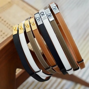 Elegant cowhide leather belt for women, adjustable with gold or silver buckle, without punching