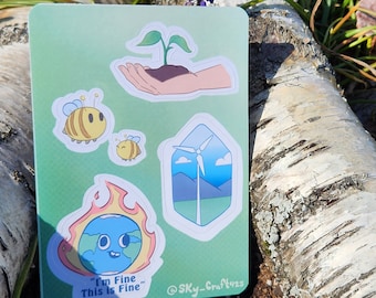 Green Energy Sticker Sheet | Nature | Environment | Durable | Cute | Water Bottle | Laptop Stickers