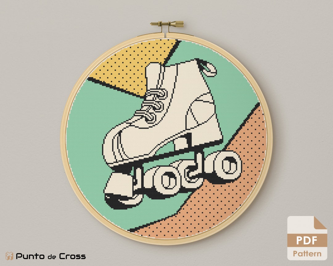 Roller Skates Cross Stitch Pattern, Retro Cross Stitch, Vintage